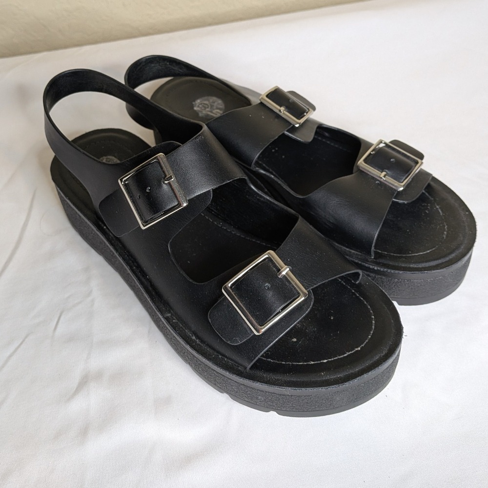 Soda Black Buckle Platform‎ Sandals Sz 7.5 Chunky Slingback Slides Y2K Grunge